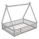 preview thumbnail 15 of 49, Tent-shaped Floor Bed with Fence & Door,Wooden Montessori Bed for Kids
