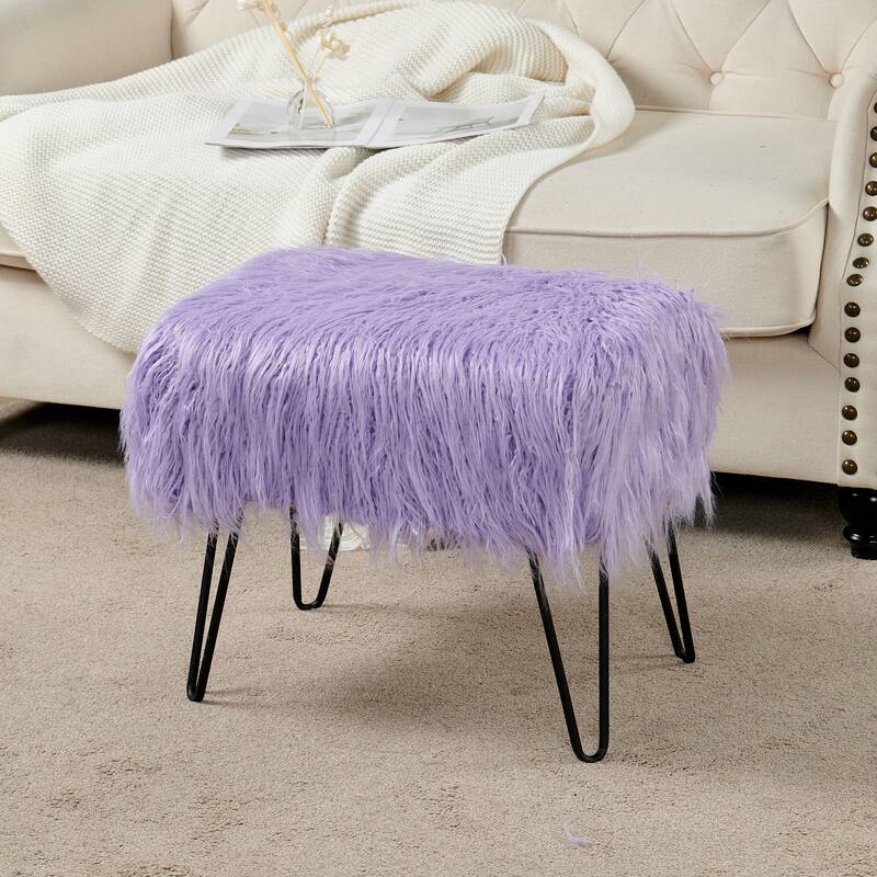 Mongolian Fauxfur Ottoman