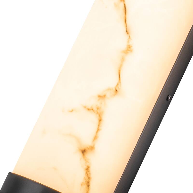 Black LED Wall Sconce Semi-Cylinder White Faux Alabaster Resin Shade