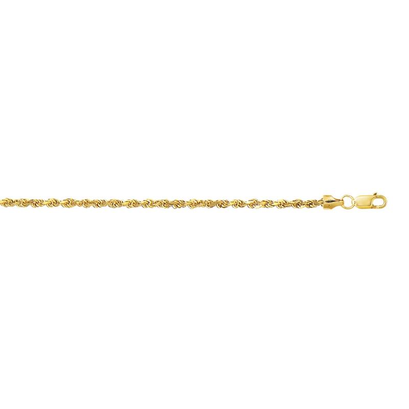 Curata 10K Yellow Gold 10" 2.5mm Diamond Cut Lite Rope Chain Anklet With Lobster Clasp