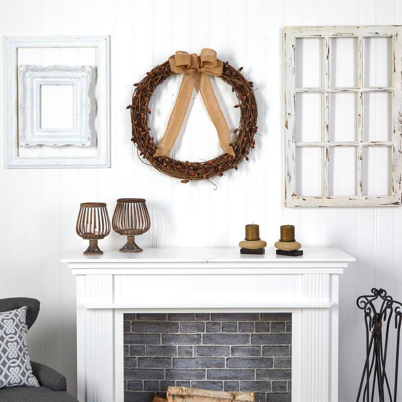 Acorn and Decorative Bow Artificial Fall Harvest Wreath, 30-Inch, Unlit