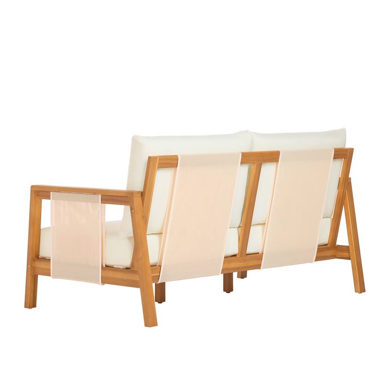 Christopher Knight Home - Arno Mid-Century Modern Outdoor Acacia Wood Sofa Seating Set with Cushions and Coffee Table