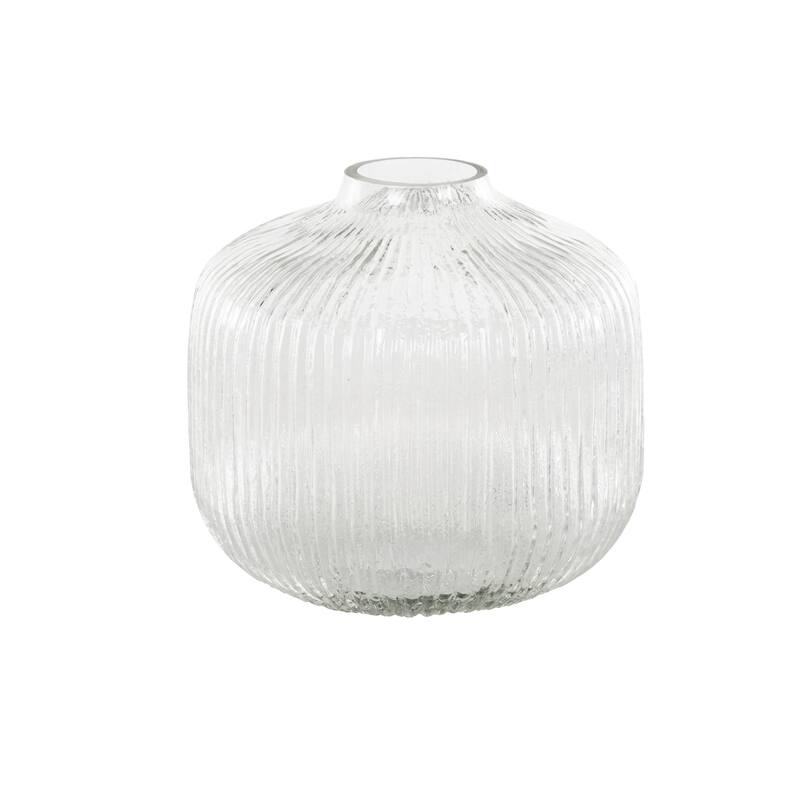 Glass Short Round Ribbed Fluted Vase - Clear - Roche River Decor