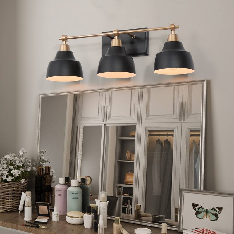 Modern Black Gold 3-Light Dimmable Bathroom Vanity Lights Wall Sconces - L24.5"x W 7"x H 8"