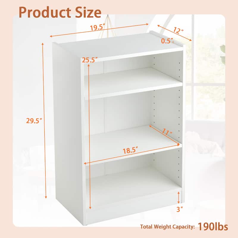 3-Tier Bookcase Open Multipurpose Display Rack w/ Adjustable Shelves