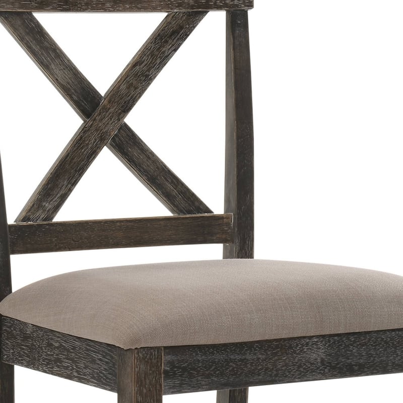 HomeRoots Set of Two 26" Tan and Dark Gray Linen and Solid Wood Counter Height Bar Chairs