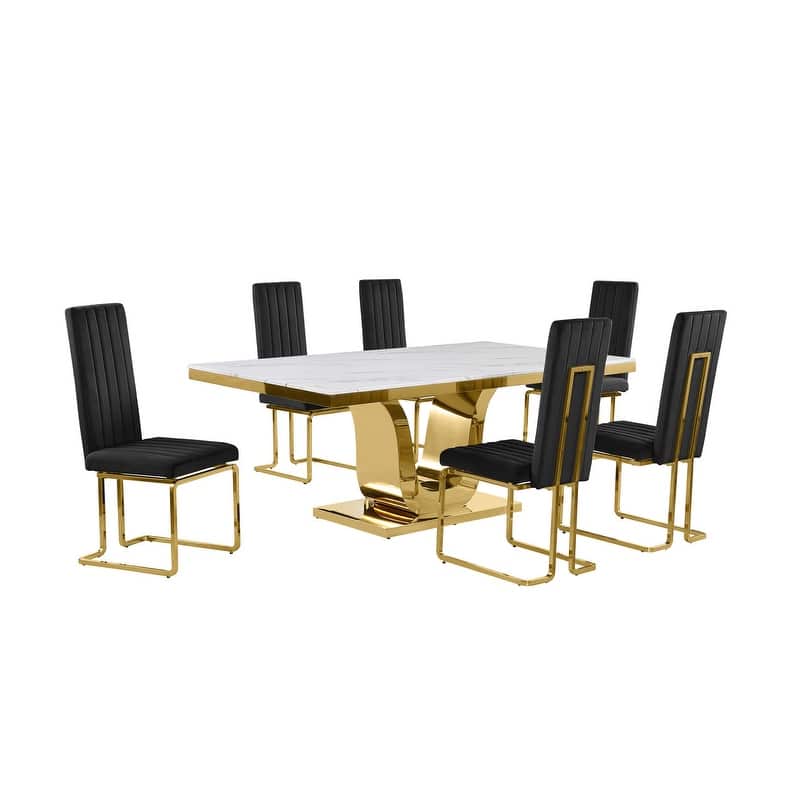 Best Quality Furniture D321-SC344-7 Dining Set with 78" White Marble Top