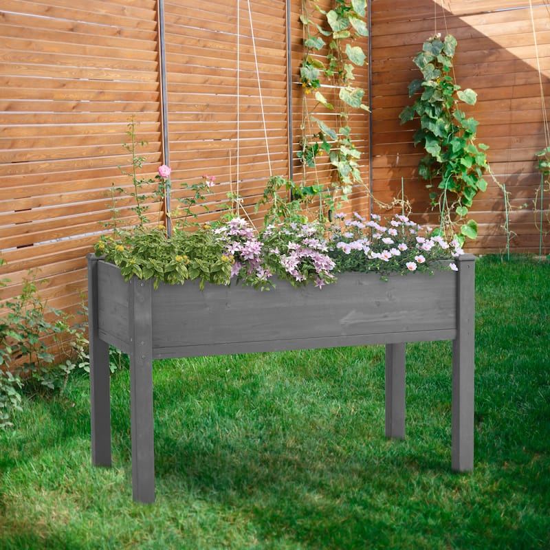 Raised Garden Bed with Legs, Elevated Wooden Planter Box, Gray