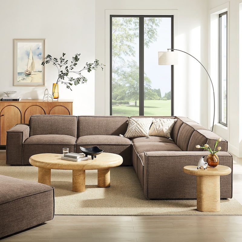 Restore 5-Piece Performance Fabric Upholstered Modular L-Shaped Sofa - Mocha