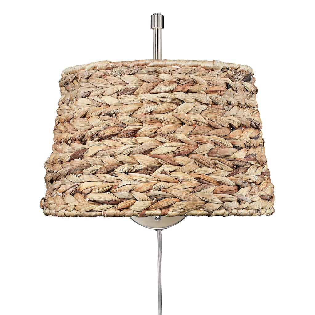 Wry Lighting Ryleigh 1-light Swing Arm Wall Lamp in Pewter and Woven Sweet Grass shade - 1 Light Articulating Wall Sconce