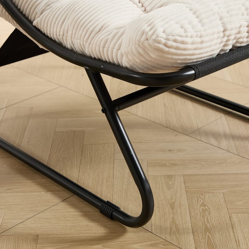 Patio Outdoor Lounge Chair with Ottoman, Comfy Sling Recliner Chair with Puffy Cushion and Foot Stool for Living Room