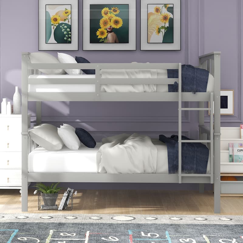 Bunk Bed with Ladder for Bedroom, Guest Room Furniture - Grey