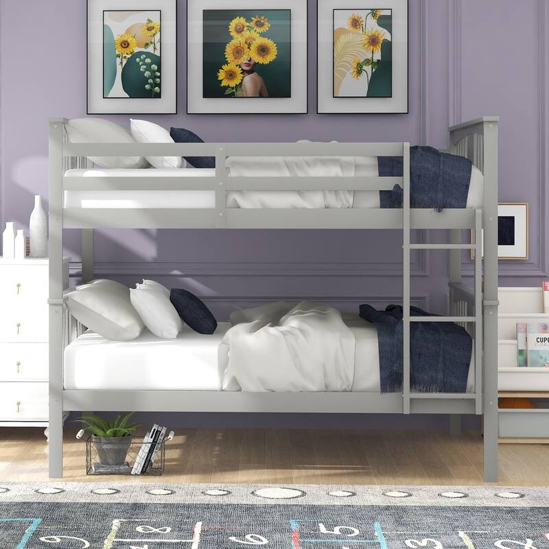 Full Over Full Bunk Bed Convertible 2 Full-size Beds with Ladder - Full - Grey