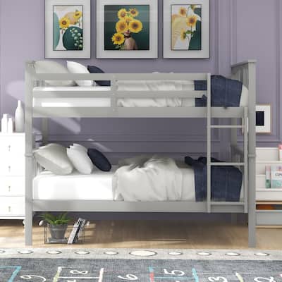 Twin Over Full Bunk Bed, Converted into 2 Beds, Solid Wood Bunkbeds Bedframe with Safety Rail and Ladder, for Kids/Teens Bedroom
