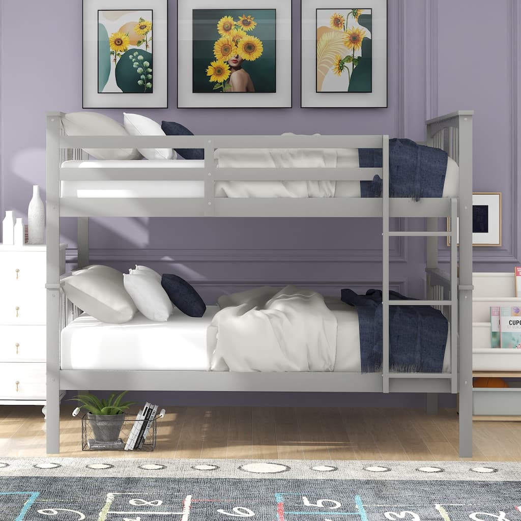 Twin Over Full Bunk Bed, Converted into 2 Beds, Solid Wood Bunkbeds Bedframe with Safety Rail and Ladder, for Kids/Teens Bedroom
