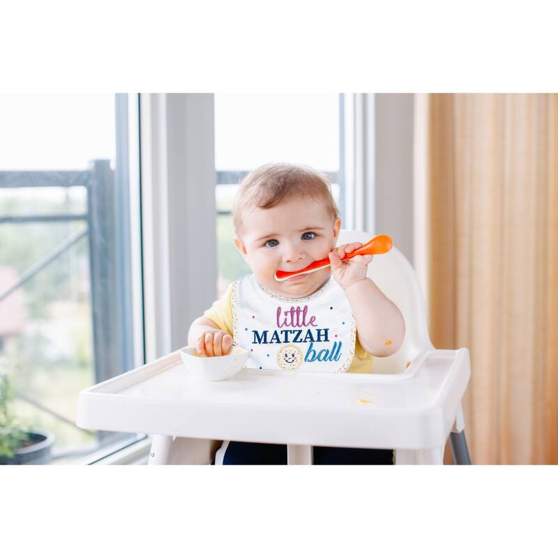 9.5" White Blue "Little Matzah Ball" Toddler Passover Embroidered Bib