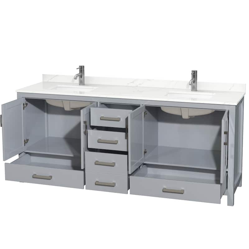 Sheffield 80-inch Double Vanity, Single Hole Quartz Top