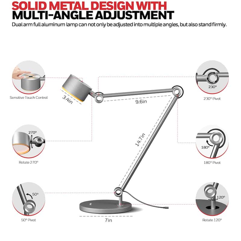 Honeywell LED Architect Desk Lamp 4000K Dimmable Swing Arm Eye Care​​