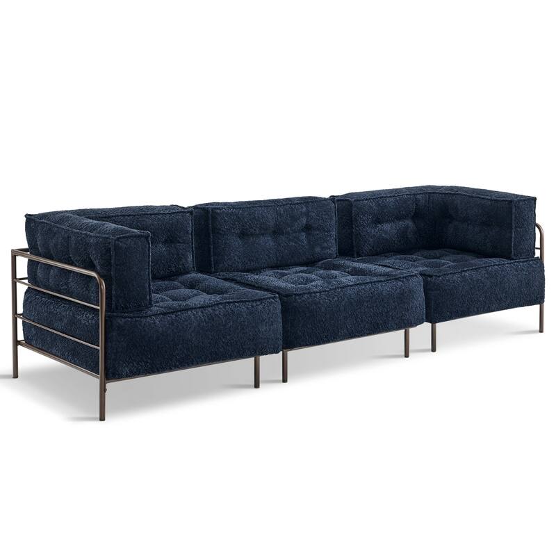 MCombo Modular Sofa Couch with Removable Cushion, 3 Seaters Accent Sofa Chair - Blue