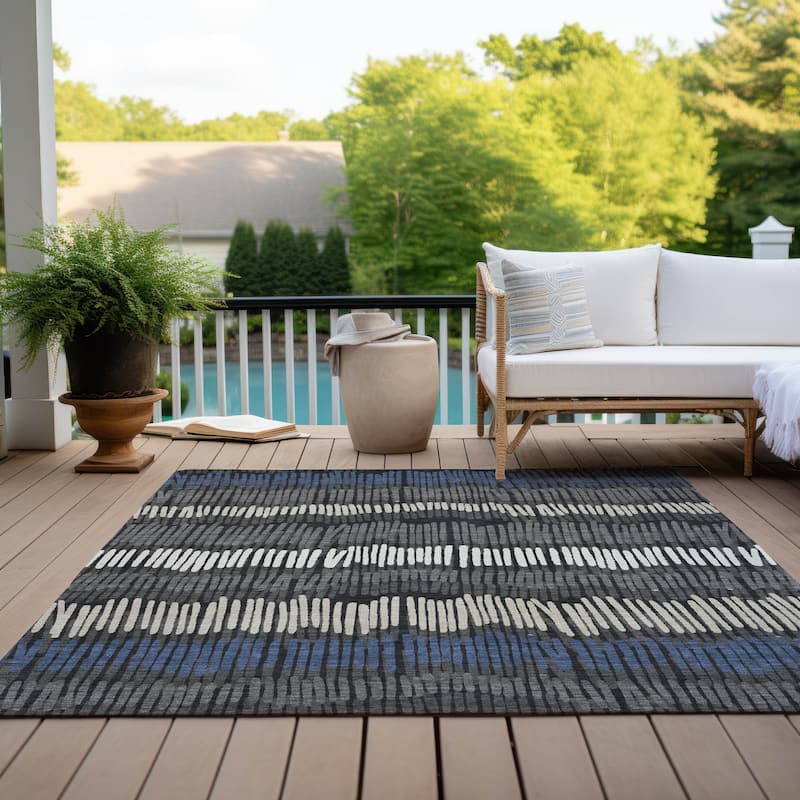 Machine Washable Indoor/ Outdoor Chantille Abstract Stripe Rug