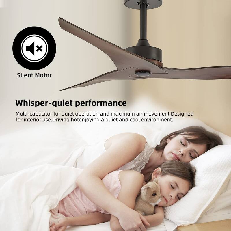 52 Inch Ceiling Fan without Light with Remote Control and 3 ABS Blades, 6 Speed Reversible DC Motor, Adjustable Height