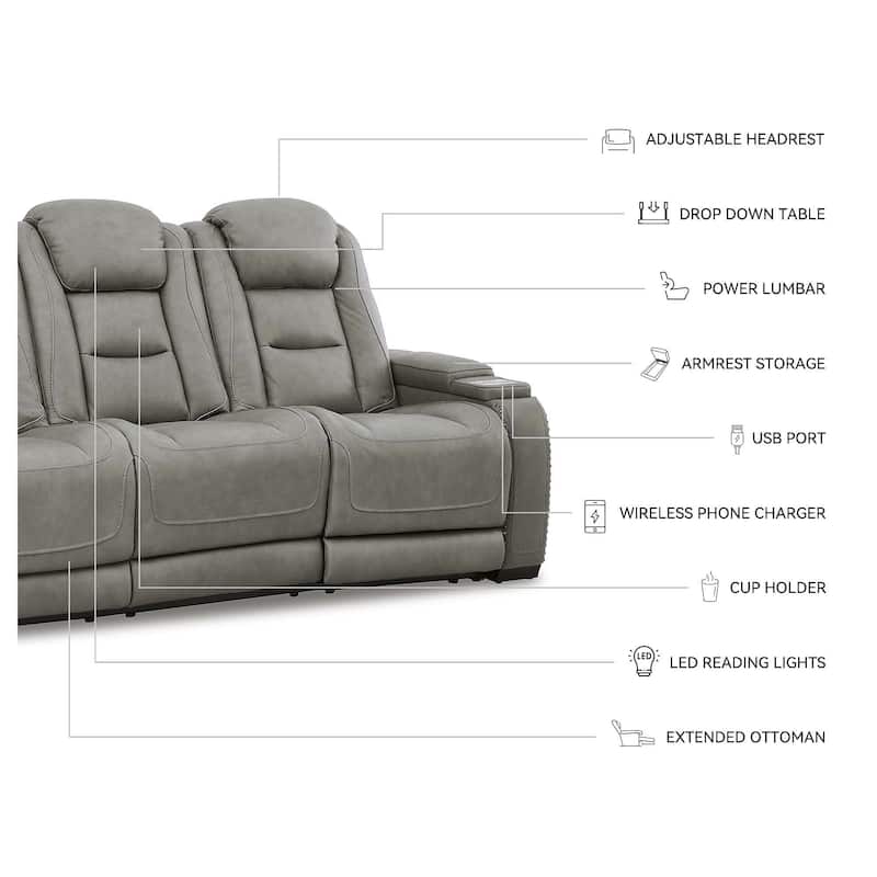 Signature Design by Ashley Man-Den Leather Power Adjustable Dual Reclining Sofa - 85" W x 40" D x 43" H
