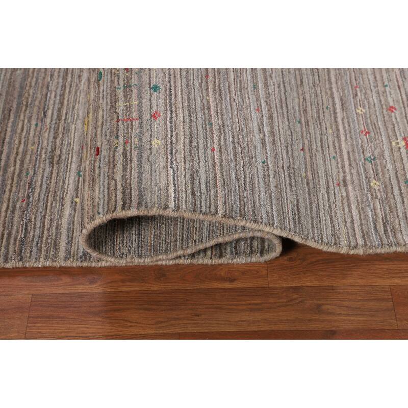 Earth Tone Striped Gabbeh Indian Area Rug Hand-Knotted Wool Carpet - 4'11" X 8'0"