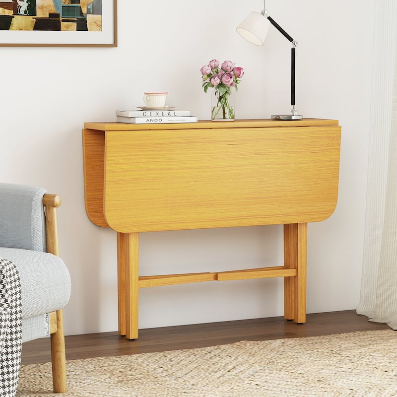 Foldable Dining Table with Drop Leaf Natural and Walnut Rubber Wood Convertible Kitchen Table for Small Spaces