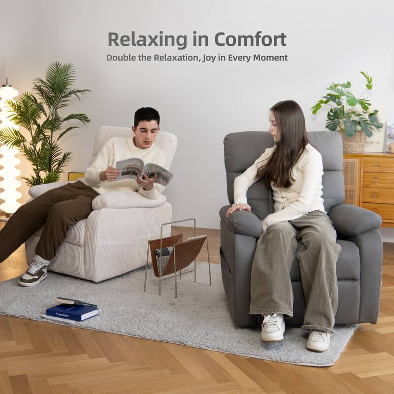 Electric Power Swivel Recliner Chair - Oversized PU Leather Massage Recliner with USB/Type-C Charging