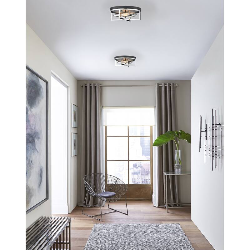 2-Light Black And Chrome Cage Flush Mount