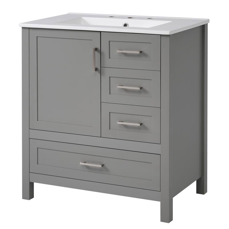 Multifunctional Storage Cabinet Bathroom Vanity with Removable Pull-out Tray, Door Storage Box and 3 Different Sizes Drawers