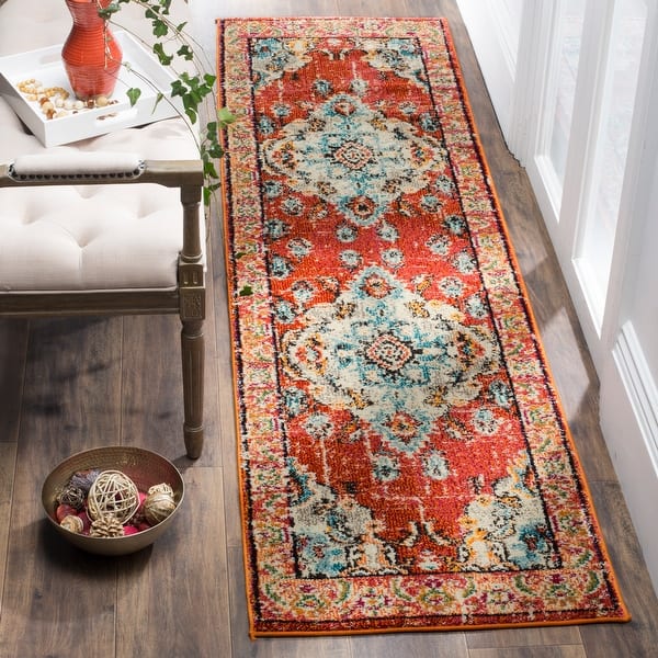 slide 2 of 12, SAFAVIEH Monaco Lillie Boho Medallion Distressed Area Rug 2'2" x 10' Runner - Orange/Light Blue