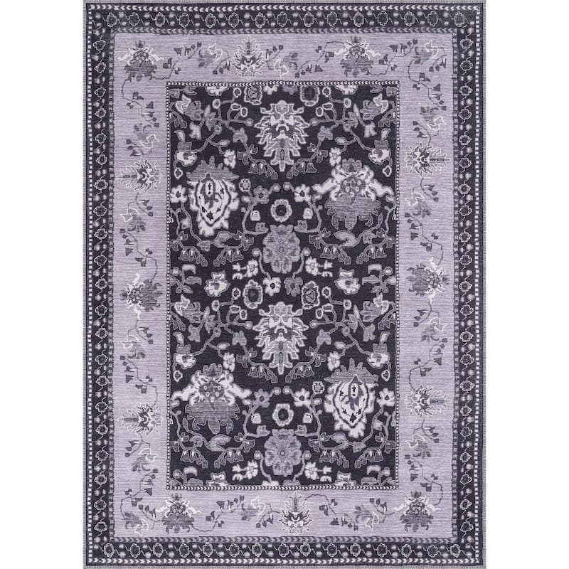 Machine Washable Indoor Rug Floral Pattern Stain Free for Indoor Living Room Bedroom Office Area Rug - 2 X 3 - Black White
