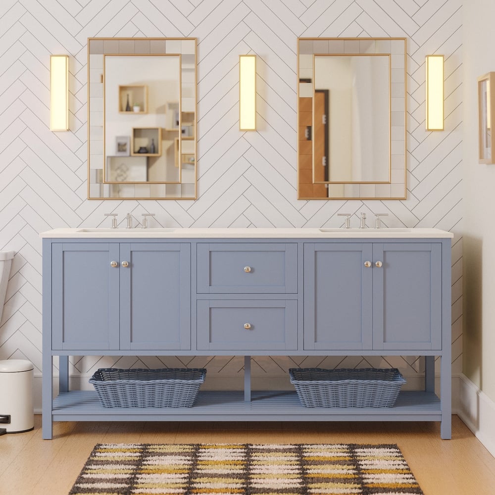 KitchenBathCollection Lakeshore 72" Double Bathroom Vanity with Engineered White Top