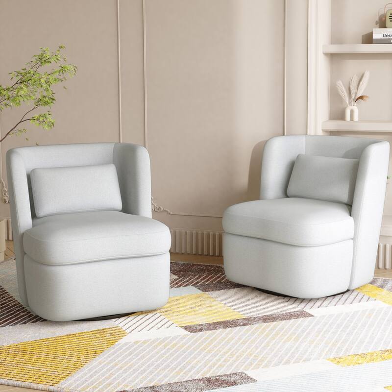 Boucle 360 degree Accent Swivel Barrel Chairs Set of 2