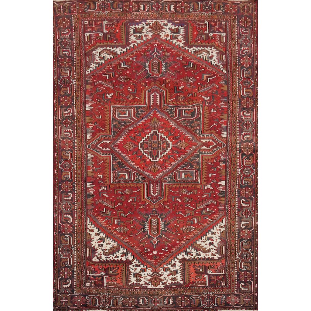 Hand Knotted Oriental 100% Wool Carpet Traditional Medallion Red Heriz Area Rug - 11' 3'' X 8' 1''