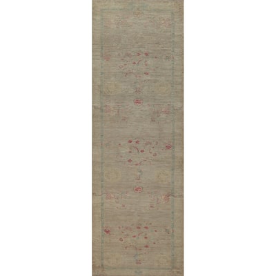 Hand Knotted Oriental 100% Wool Carpet Transitional All-Over Beige & Ivories Oushak Runner Rug - 11' 9'' X 3' 0''