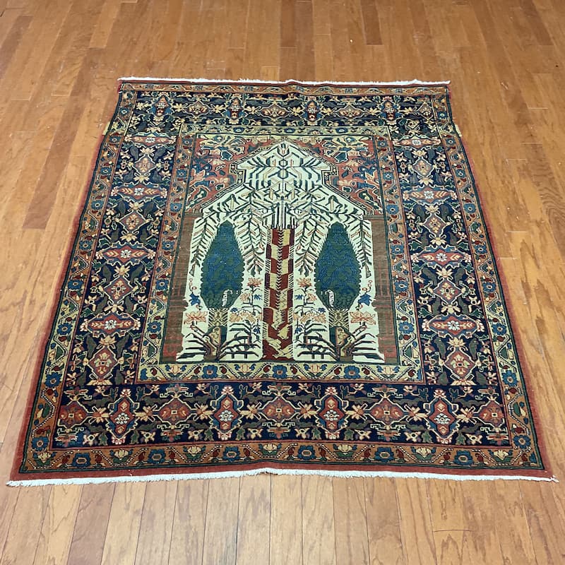HERAT ORIENTAL Antique 1820s Handmade Bakhtiari Wool Rug - 4'7" x 5'10"