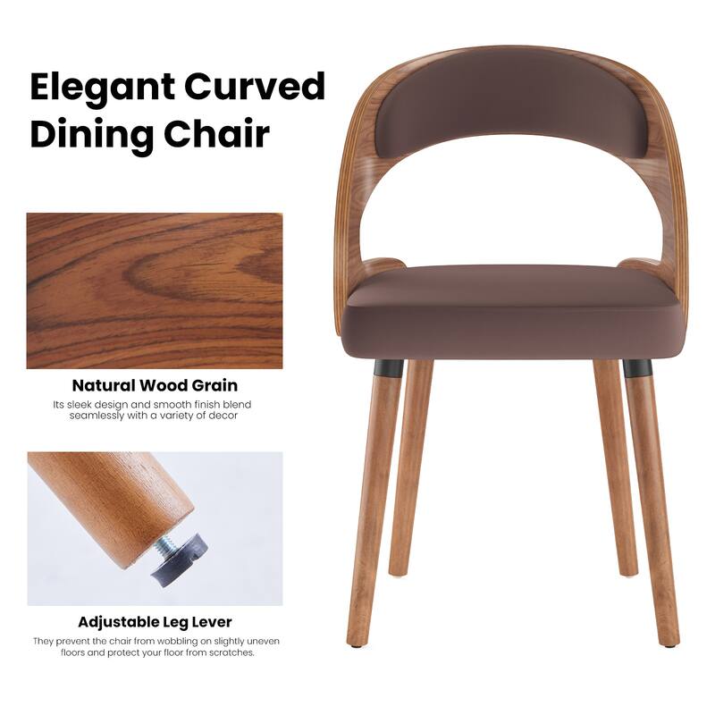 Wood Dining Chairs, Set of 2 Modern Upholstered Dining Chairs with Curved Backrest for Kitchen, Dining Room, Living Room