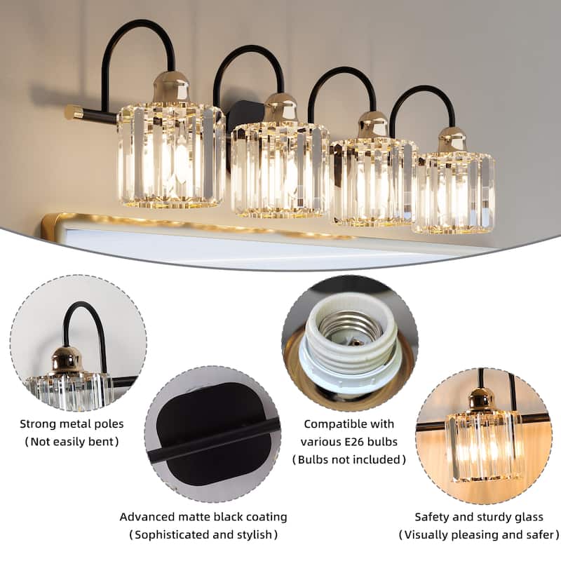 ExBrite Modern Rose Gold Dimmable Bathroom Crystal Vanity Lights