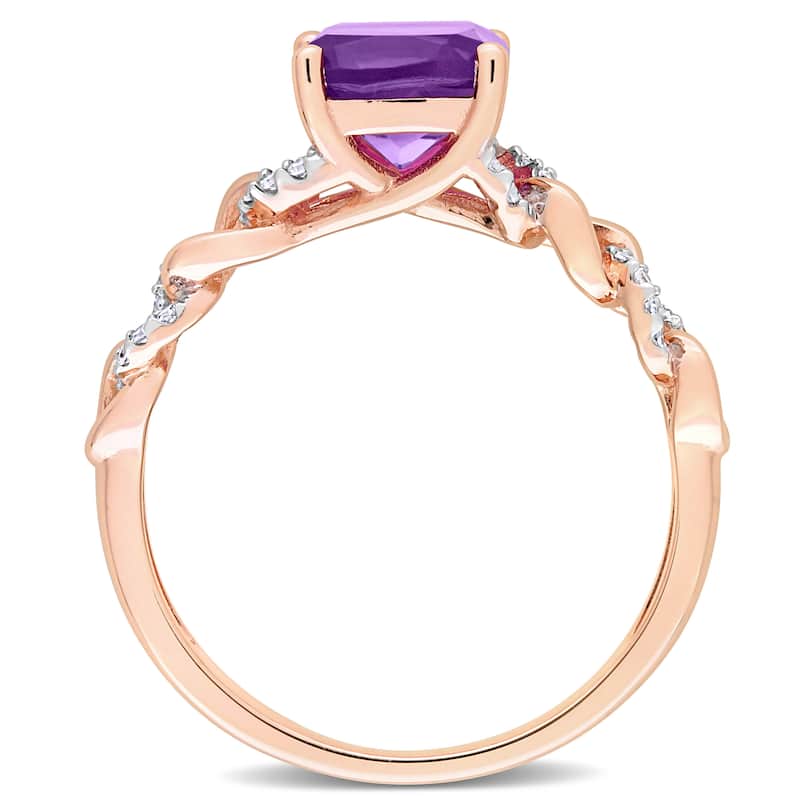 Miadora Cushion African Amethyst and 1/10ct TDW Diamond Link Engagement Ring in 10k Rose Gold