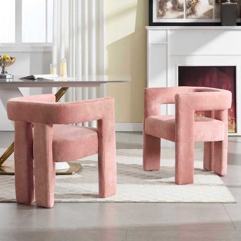 Pink Barrel Chair Side Chair Accent Chair Set of 2, Modern Reading Chair Beige Reception Chair Kitchen Chair