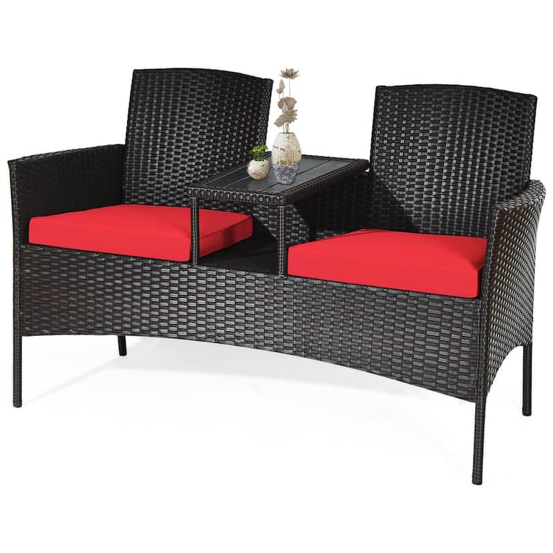 Costway Patio Rattan Conversation Set Seat Sofa Cushioned Loveseat - See Details - Red