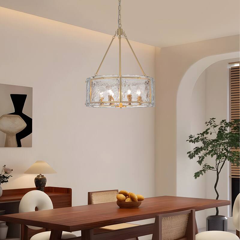 Starsky 6-Light Modern Drum Textured Glass Kitchen Island Chandelier
