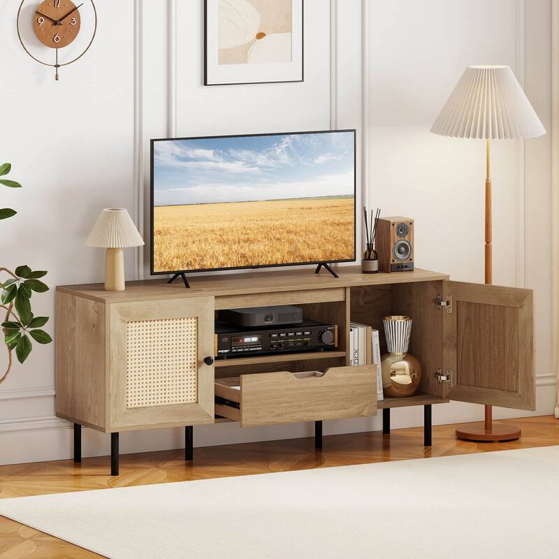 Costway Boho TV Stand for 60 Inch TV with Cabinets, Storage Shelf, - See Details