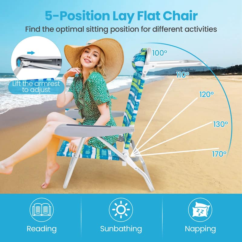 Costway 2 Pack Folding Beach Chair Lightweight Lay Flat Lounge Chair