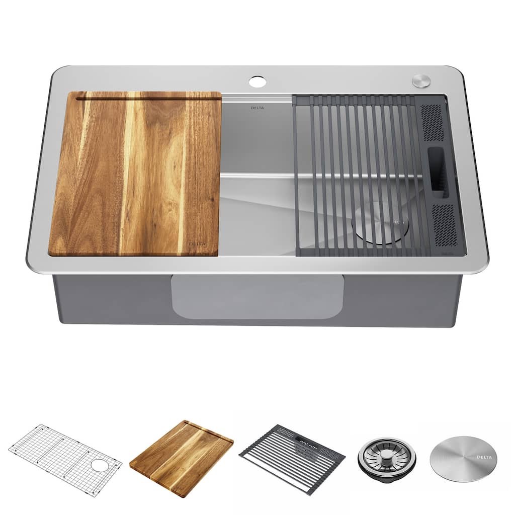 Delta Lorelai 33� Workstation Kitchen Sink Top Mount Drop-In 16 Gauge