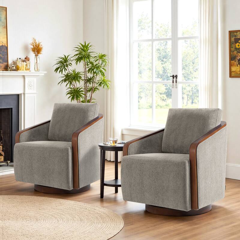 Mid-Century Modern Swivel Accent Armchair Chenille Upholstered Chairs - Light Brown