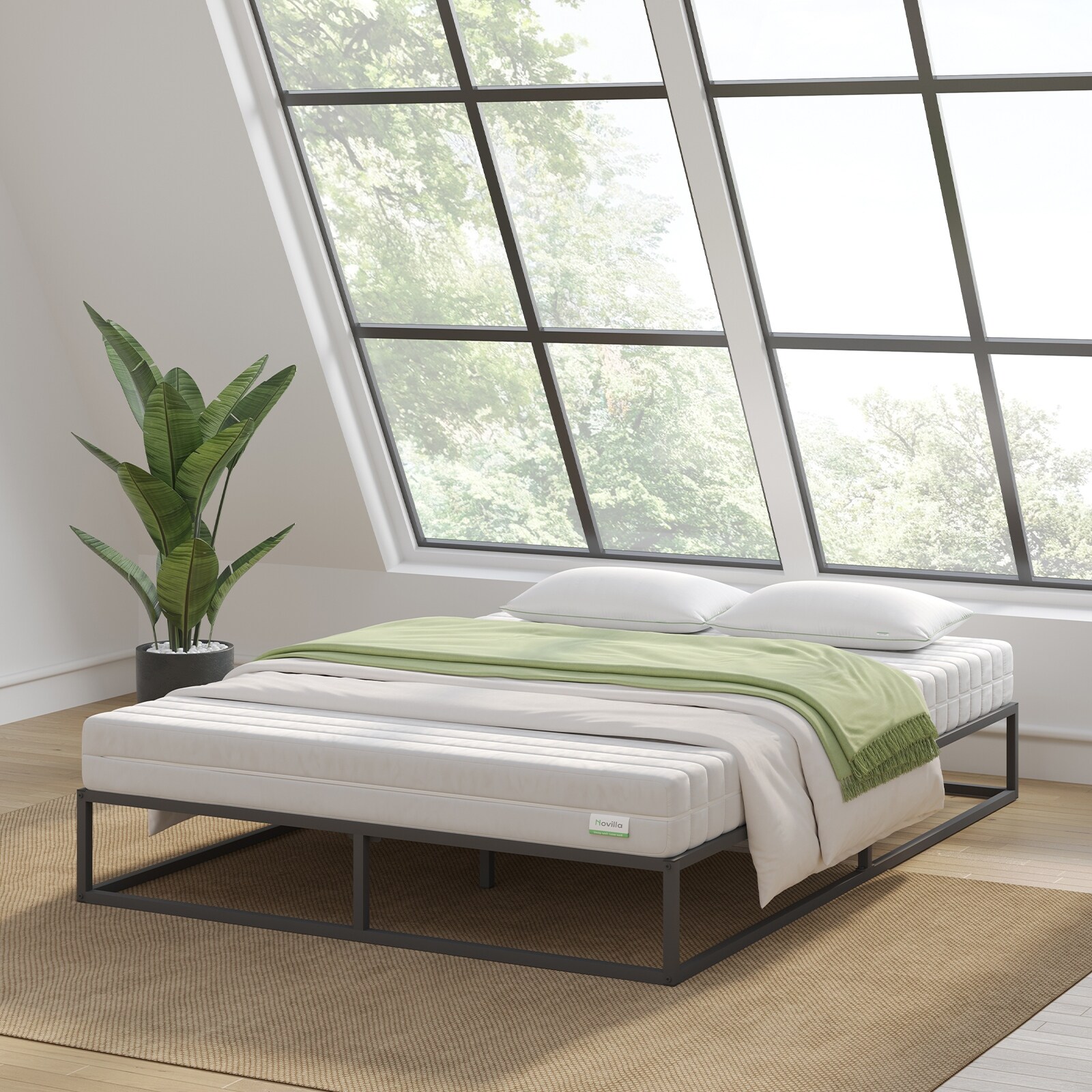 Novilla 10 inch Metal Platform Bed Frame Wood Slat Support Bed