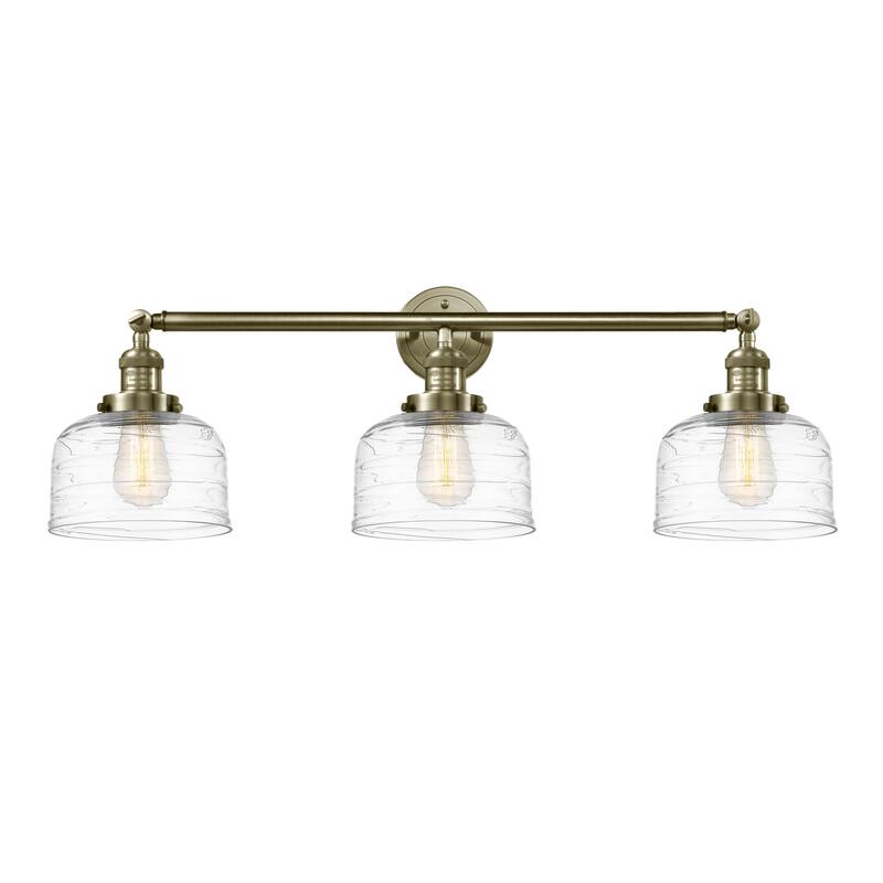 Innovations Lighting 205-11-32 Bell Vanity Bell 3 Light 32" Wide - Antique Brass / Clear Deco Swirl